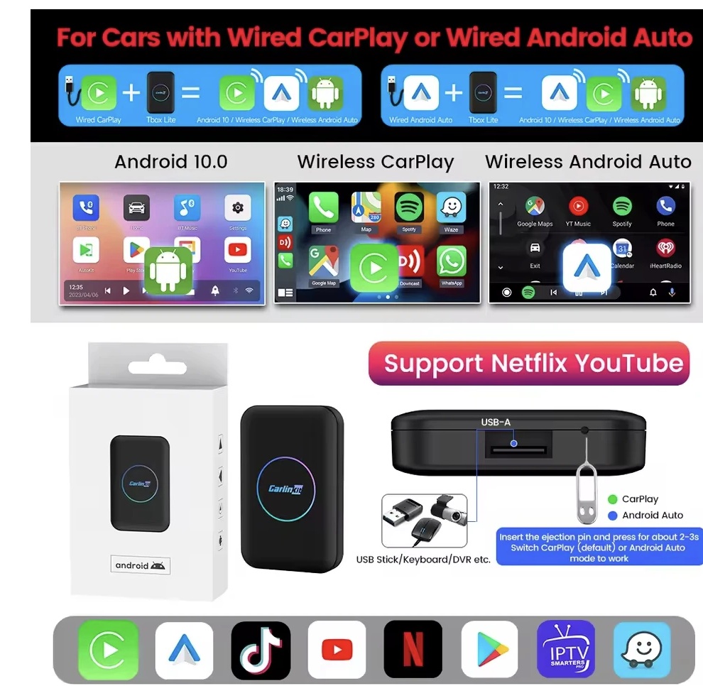 Carlinkit Tbox Lite S Kablosuz Carplay 4gb Ram 32GB Rom Android Youtube Netflix Video Oynatma Mini HDMI Girişi