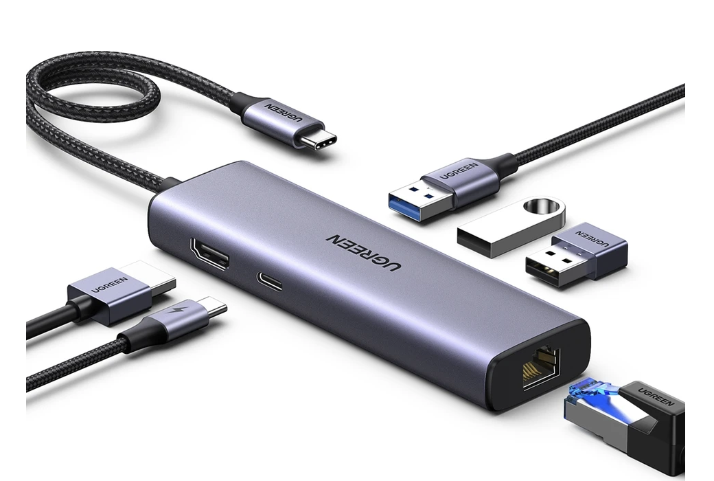 Ugreen Revedok 6-in-1 3*USB 3.0, 4K/30Hz HDMI, 100W PD Type-C, RJ45 Port Çoklayıcı Hub, 15598
