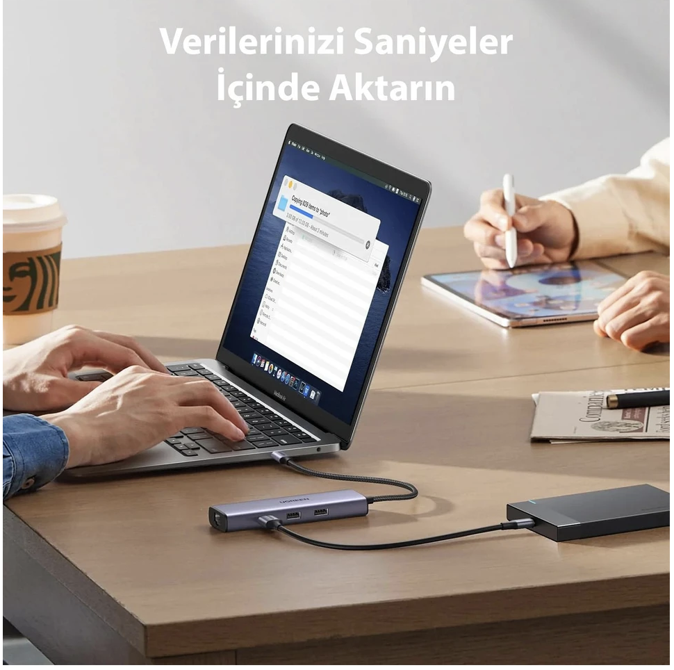 Ugreen Revedok 6-in-1 3*USB 3.0, 4K/30Hz HDMI, 100W PD Type-C, RJ45 Port Çoklayıcı Hub, 15598
