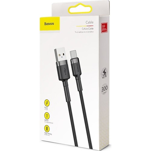 Baseus CATKLF-UG1 Cafule USB Type-C 3 M Hızlı Şarj Kablo Siyah-Gri