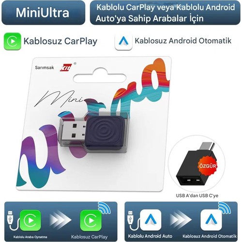 Carlinkit 2025 Mini Ultra 5.0 Kablosuz Carplay & Android Auto Adaptör