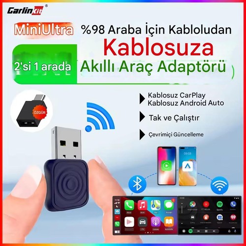 Carlinkit 2025 Mini Ultra 5.0 Kablosuz Carplay & Android Auto Adaptör