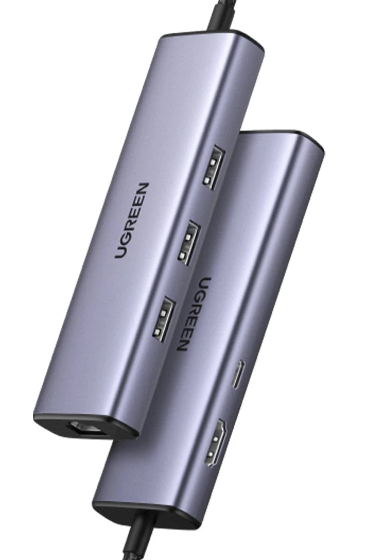 Ugreen Revedok 6-in-1 3*USB 3.0, 4K/30Hz HDMI, 100W PD Type-C, RJ45 Port Çoklayıcı Hub, 15598