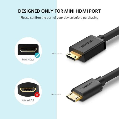 UGREEN Mini HDMI Erkek - HDMI Dişi Adaptör Kablo 22 cm, Siyah, 20137