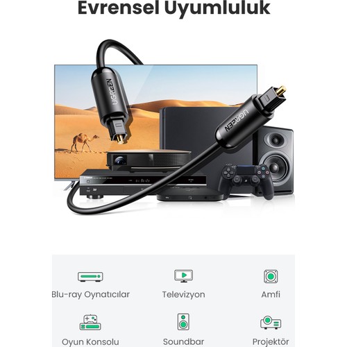 UGREEN Toslink Optik Ses Kablosu 1 m, Siyah, 70890