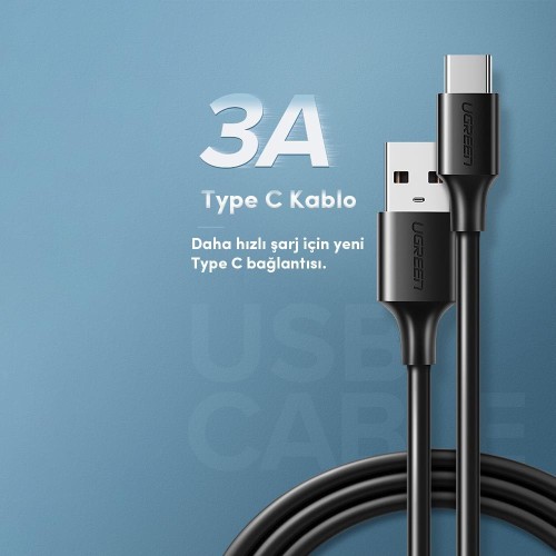 UGREEN USB-C - USB-A 3A QC Hızlı Şarj Kablosu, 1.5 m, Beyaz, 60122