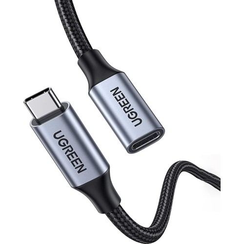 UGREEN USB-C Erkek - USB-C Dişi Gen-2 Örgülü Uzatma Kablosu 1 m, Uzay Grisi, 30205